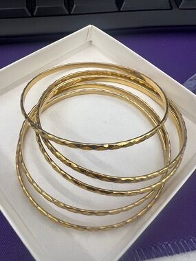 Classic Gold-Tone Textured Bangle Bracelet Set - Women Jewelry